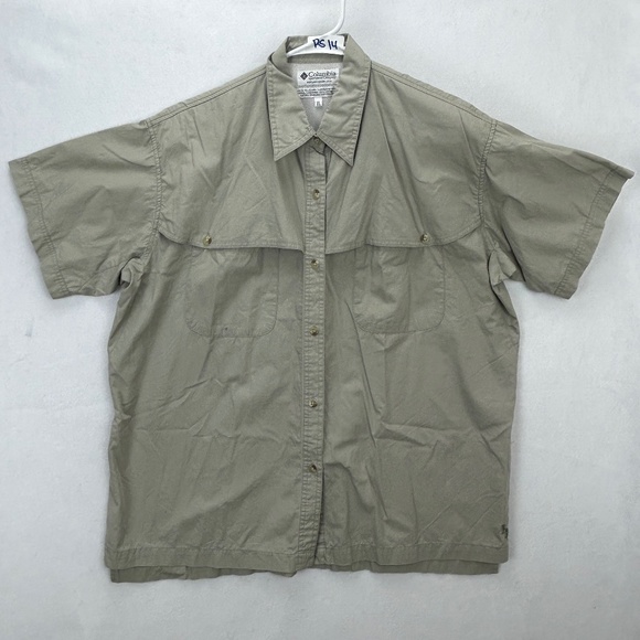 Columbia Other - PS 14 Columbia Vented Tan/Gray Short Sleeve Button Shirt Damage on Front Pocket